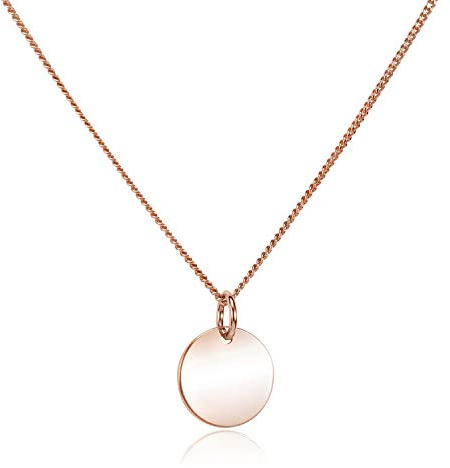 Materia Rosegold Kette mit rundem Plättchen Anhänger - Damen Halskette 925 Silber vergoldet CO-27-Rose