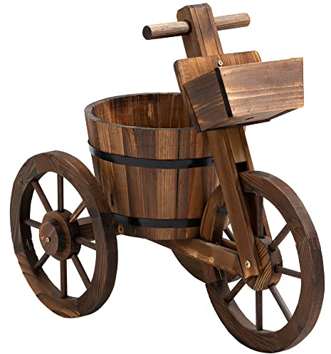 Outsunny Porte Plante Tricycle - étagère de Pots de Fleurs - jardinière dim. 52L x 31l x 45H cm - Bois de Sapin
