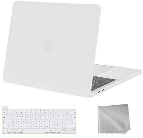 MOSISO Compatible with MacBook Pro 13 inch Case M2 M1 2025 2024 2023 2022-2016 A2338 A2289 A2251 A2159 A1989 A1706 A1708, Plastic Hard Shell Cover & Keyboard Skin & Wipe Cloth, White