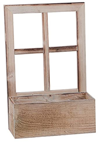UNUS Ventana decorativa de madera con macetero, marco de ventana en diseño vintage, rectangular... (1 unidad, gris)