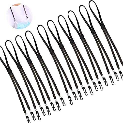 [10 Stück] Maskenhalter, Verstellbare Lanyard, Ohrhaken Verlängerungsriemen, Gummiband Umhängeband, Einstellbare Lanyard, Hygienische Maskenkette für Erwachsene & Kinder (Schwarz)