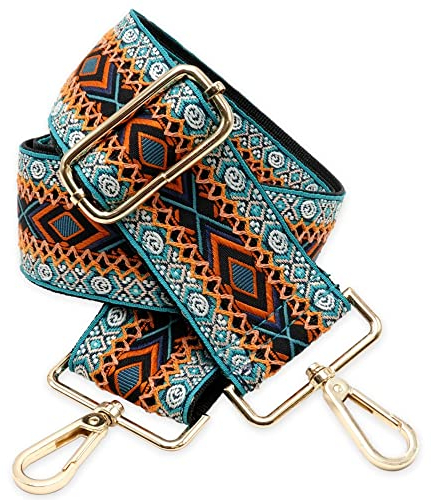 BENAVA Verstellbarer Schulterriemen für Taschen 75-135 cm | Taschengurt Türkis Breit 50mm | Farbe Karabiner Gold | Taschengurte zum Wechseln | Schultergurt für Taschen