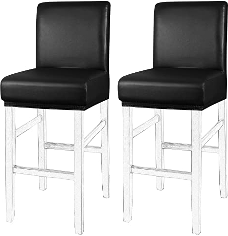 PiccoCasa wasserdichte Barhocker-Bezüge, Kunstleder, Kneipen-Höhe, Seitenstuhlbezüge mit elastischem Band, Schwarz, 2 Stück 14 Zoll x 14 Zoll x 12 Zoll(L x W x H)