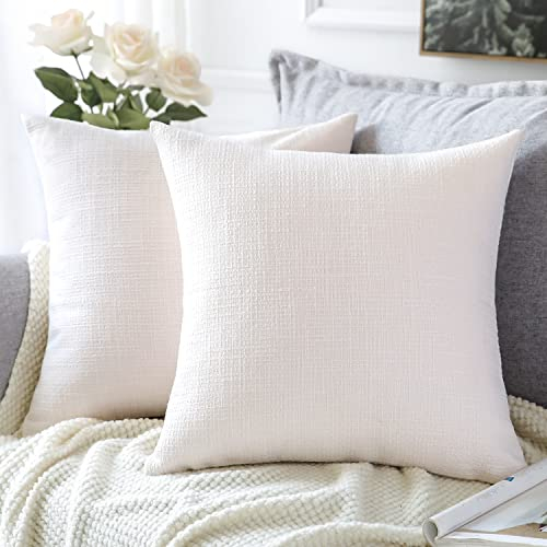 Artscope 2er Set Kissenbezug Einfarbig Wurfkissenbezug Leinen Kissenbezüge Moderne Dekokissen Kissenhülle Set Kissen Fall für Sofa Schlafzimmer Zuhause Dekor Weiß, 60x60cm