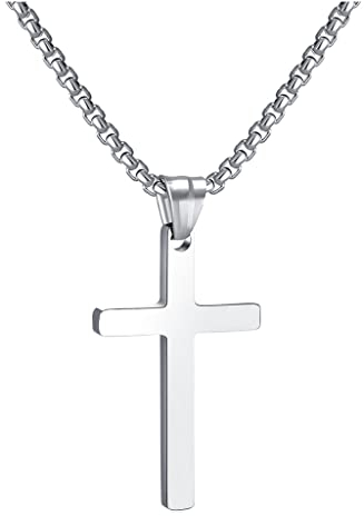 RWQIAN Kreuzkette Herren Kreuz kette Silber 18 Edelstahl Jungen Anhänger Kreuz Halskette Schmuck für Damen