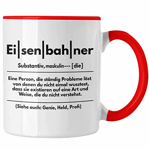 Trendation - Eisenbahner Geschenk Modelleisenbahn Geschenk Tasse Dampflok Spruch Mönner Geschenkdidee (Rot)