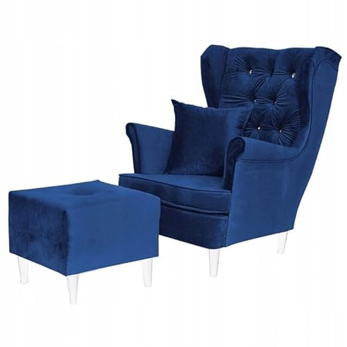 Family Meble Ohrensessel mit Hocker, Modell Gaja, Skandinavisch, Relaxsessel aus Webstoff, Loungesessel, Ohrensessel mit Hocker, Bequemer Sessel, Für Wohnzimmer, Esszimmer, Schlafzimmer, Granate