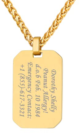 Custom4U Collar Placa Rectangular Personalizada Hombre Acero Inoxidable 316L Colgante Oro 18K Chapa Militar Amigo