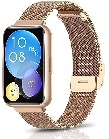KoGiio Correa Compatible con Huawei Watch Fit 2, Pulsera Repuesto Metal De Acero Inoxidabl, Hombres Mujeres Ajustable Respirable Malla Correa Compatible con Huawei Watch Fit 2