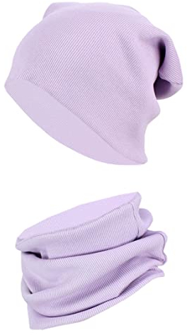TupTam Mütze und Schal Kinder Set – Weiches Schal Mütze Set Kinder für Herbst und Winter, Farbe: Rippstoff Lila, Größe: 52-56