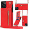 Hadwii Hülle für iPhone 13 Hülle Leder mit Band und Brieftasche, Kartenfächern Standfunktion Handyhülle Handytasche zum Umhängen Einstellbar Abnehmbar Necklace Schutzhülle, Rot