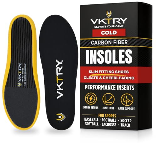 VKTRY Performance innersulor – guld VK för Cleated Sports – kolfiber stötdämpande sko innersulor – fotboll, baseboll/softball, lacrosse, cykling, rugby med mera, vikt 180 – 100 kg, USA: män