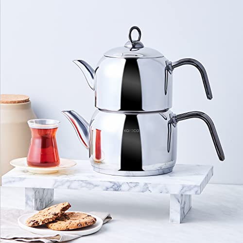 Karaca Stainless Steel Induction Teapot Set, Medium, Silver Black