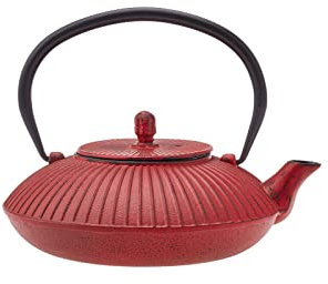Karaca Teiera giapponese in ghisa, 800 ml, teiera turca in ghisa, con infusore per foglie sfuse e bustine di tè, bollitore giapponese Tetsubin, rosso nero