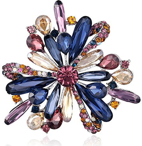 Mecool Spilla da donna vintage con diamanti, eleganti spille con cristalli simulati, viola, Metallo Vetro