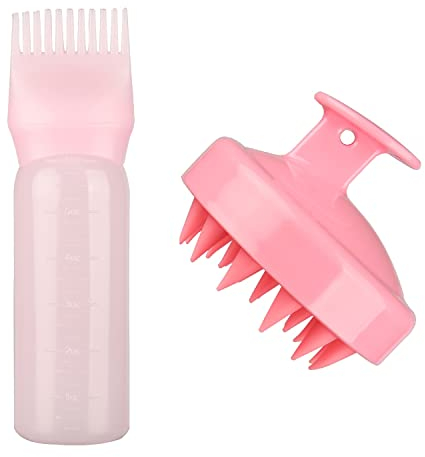 MFUOE Root Comb Applicator Bottle with Scalp Massager Shampoo Brush Hair Coloring Dye and Scalp Treatment Tools(Pink)