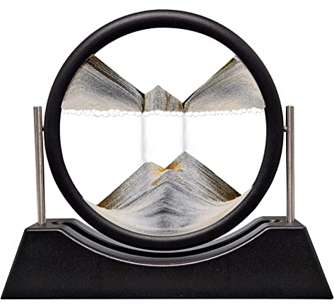 Peinture De Sable Fluide, Sablier Decoratif, Cadre Sable Mouvant, Verre Rond Image Sable, Sablier 3D Sand Moving Art Cadre Sable Qui Coule Décoration Relaxante pour Bureau Maison,Black12in