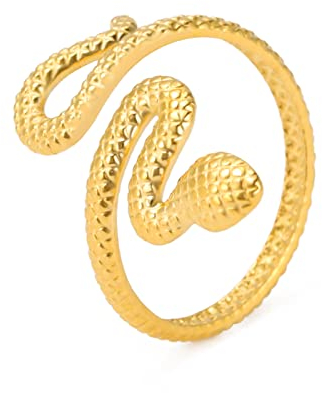 TEAMER Schlange Ring Verstellbarer Fingerring aus Edelstahl Wickel-Schlangenring Stapelbarer Ring Punk Schlange Tierschmuck für Frauen (Stil 2 -Gold)