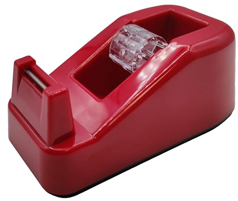 Raylu Paper® - Dispensador de cinta adhesiva para escritorio y oficina, Dispensador de Celo con Peso y Base antideslizante, Porta Celo para rollos de 33m (Rojo)
