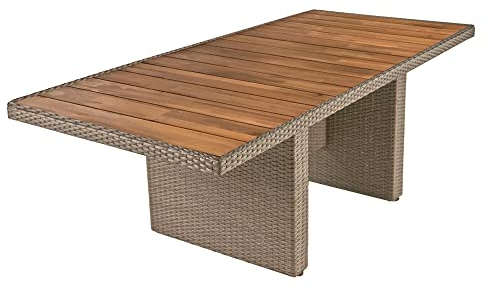 Lomadox Terrassentisch Gartentisch Tisch aus Alu/Kunststoffgeflecht und Akazie in weidenbraun, B/H/T: ca. 180/75/90 cm