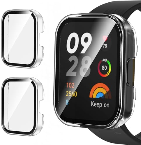 ivoler 2 Pièces Dur PC Coque pour Xiaomi Redmi Watch 3 (Pas pour Redmi Watch 3 Active) avec Protection écran en Verre Trempé, Couverture Complète Transparent Étui de Protection Anti-Rayures Housse