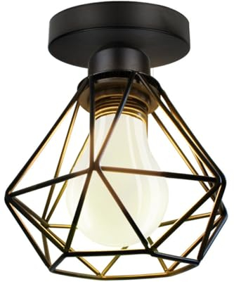 PETITES ECREVISSES Lámpara de techo E27 Vintage Industrial Lampara Colgante Retro Diseño de Jaula de Hierro Negro Iluminación Para Cocina Comedor Sala de estar (L-16cm-1pcs)