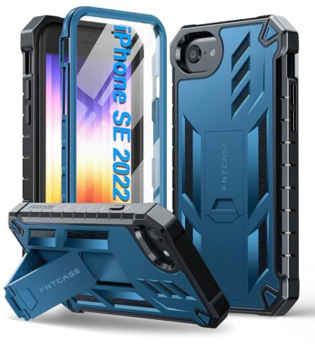 FNTCASE for iPhone SE 3rd/2nd Generation Case: for iPhone SE 2022/2020/8/7/6S/6 Phone Case Drop Protection Rugged Kickstand Military Grade Textured Shockproof Durable Cover