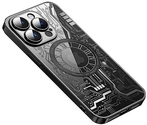 SHERAF Circuit Board Back Case for iPhone 14 13 12 Pro Max Magnetic,Compatible with MagSafe, with Circuit Mechanical Gear Pattern Thin Cool Case (Black,iPhone 13)