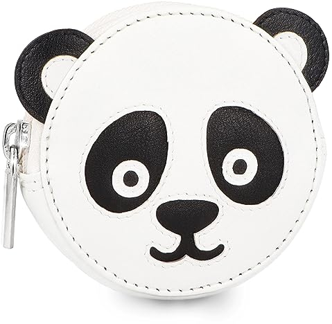 Lederow Pandabär Geldbörse Damen klein Leder mit Schlüsselring inkl. Geschenkbox - Mini Portmonee Münzbörse Frauen Kinder für Schlüssel und Münzen - Echtleder Kindergeldbörse Panda Weiß