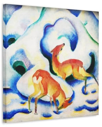 Franz Marc Berühmte Malerwerke (Hirsch im Schnee) Druck Poster Wandkunst Geschenke Schlafzimmer Drucke Heimdekoration Hängendes Bild Leinwand Gemälde 40 x 40 cm