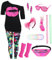 80er Jahre Outfit Damen 80 er Jahre Fasching Kostüm Zubehör Rosa Set mit Bauchtasche Haarband Ohrring Netzhandschuhe Gläser Armband Halskette Leggings Neon Kleidung Bad Taste Outfit Damen VL016S