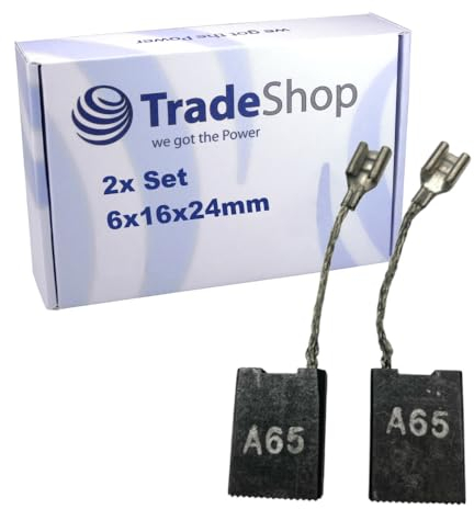 Trade-Shop Lot de 2 balais de charbon moteur 6 x 16 x 24 mm Compatible avec marteau perforateur Würth, Bosch, Berner BTI, marteau burineur, inscription A65/A69