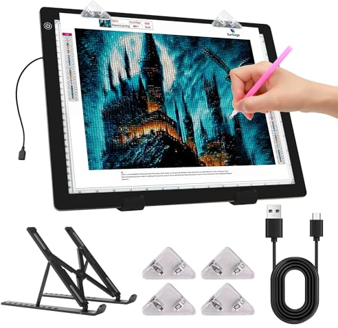 elice Leuchttisch A4 als 5D Diamond Painting Zubehör,36x27CM Ultra dünn Lichtpad,Dimmbarer Leuchtplatte mit Faltbar Ständer/clips,Leuchtplatte a4 für Diamantmalerei,Zeichnen Skizzieren,Tattoo,Designen