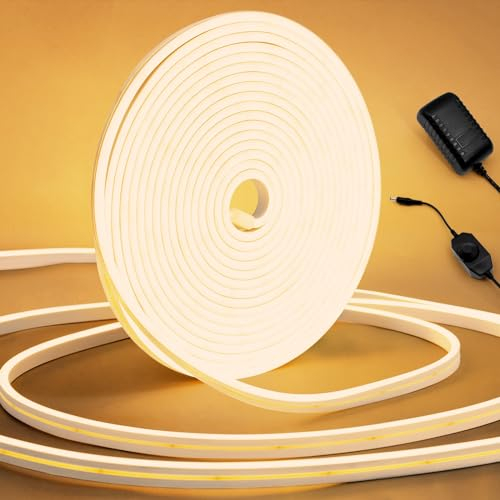 ELOUYCKE Neon LED Strip 10M, Warmweiss LED Streifen Wasserdichte Neon Light 3000K, Silikon DIY Flexibler Lichtband für Schlafzimmer, Vitrinen, Innen, Außenbereich Deko