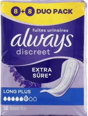 Always Discreet Serviettes Pour Fuites Urinaires Femmes Long Plus 16 Serviettes Protection Extra Sûre Et Discrétion Optimale