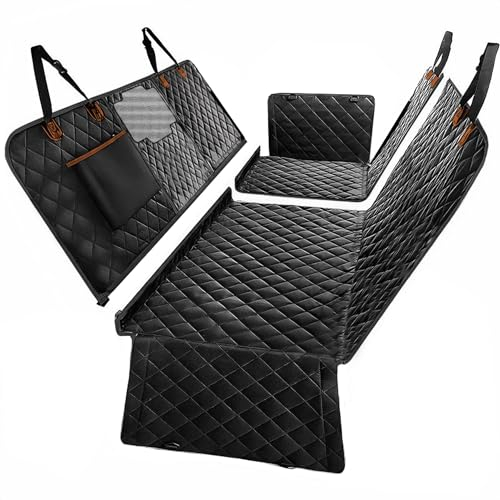 Fudajo Decke für Rücksitz für Hunde 137x147cm, Teilbarer Rückbankschoner mit Sichtfenster für Autofahrten, Hundedecke als Autoschondecke in Schwarz