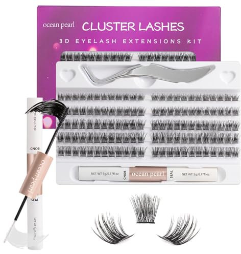Ocean Pearl Cluster Lashes 120PCS Eyelashes 10-16mm Lash Clusters Natural Eyelash Extension Cluster Lashes Kit Individual Eyelashes Lash Extensions Kit with Super Bond+Seal+Tweezer-OP28