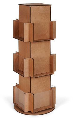 Whchiy Theken Kartenständer Hölzern Postkartenständer für Postkarten Grußkarten Hochformat Rotierender Ausstellungsstand (Braun)