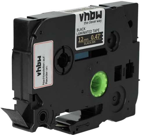 vhbw Schriftband-Kassette Textil kompatibel mit Brother ST 1150, 1150DX, 5 Etiketten-Drucker 4m x 12mm Gold auf Schwarz