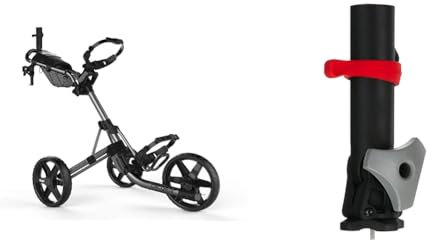 Clicgear Unisexe 4.0 - Chariot 4 0 ARGENTÉ, ARGENTÉ, Taille Unique pour Le Royaume-Uni + Porte-Parapluie Ajustable Deluxe, Noir/Gris