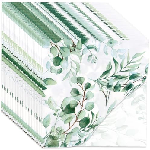 ZOCONE Lot de 100 serviettes jetables en papier vintage pour mariage, jardin, fête de mariage - 33 x 33 cm - Vert sauge