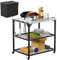 Grillwagen für den Außenbereich, Pizzaofentisch, 78,9 x 61,9 x 89,9 cm, für Ninja Ooni Blackstone Cuisinart Grillständer, 3 Ablagen, beweglicher Lebensmittelzubereitungsarbeitswagen, Trolleytisch mit