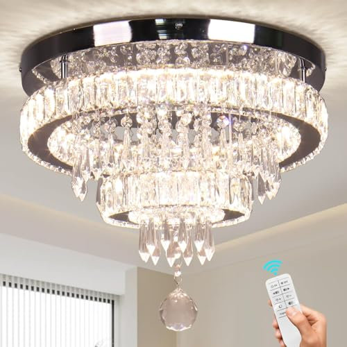 Finktonglan 15,7“ Moderne Kristall-Kronleuchter, dimmbare LED-Deckenleuchte mit Fernbedienung, K9 Kristall Spülen Montage Kronleuchter für Schlafzimmer Esszimmer Wohnzimmer Flur (Mehrfarben)