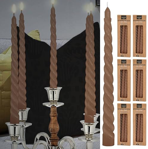 Cepewa Stabkerze 'Twisted' 24er Set | H20cm taupe Paraffin | Kerze gedreht | Wachskerze Spiralkerze für Kerzenständer (1 x 24er Set)