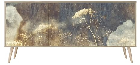 HEALANCY Komodenschrank - Kommode mit 3 Türen- Flurkommode- Schrank - Highboard - Kleiderschrank Möbel - Wohnzimmer Schlafzimmer Esszimmer Flur - Sideboard- Riva-Eiche