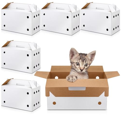 Gilprop 6 Pack Cardboard Pet Carrier 17.5 x 8.66 x 12.2 Inches Small Animal White Puppy Cat Pet Transport Carrier Cardboard Box for Chicken Hamsters Gerbils Birds Travel Box