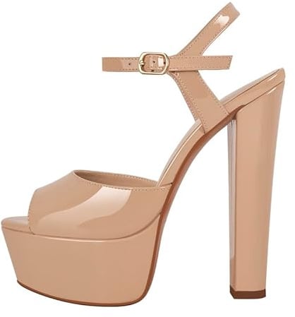 MissHeel Sandales à lanières Peeptoe à talons hauts pour femme Talon bloc