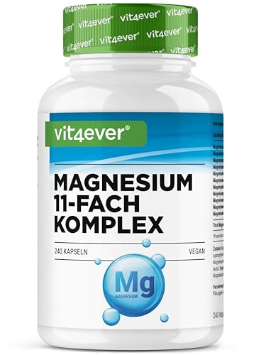 vit4ever Magnesium Kapseln 11-fach Komplex - 240 Kapseln - 408 mg Magnesium | 11 ausgewählte Magnesium-Formen - 80 Anwendungen - Vegan & laborgeprüft