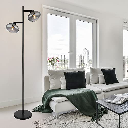 GLOBO Stehleuchte Spotlampe schwenkbar Wohnzimmerleuchte schwarz Stehlampe 2 flammig, 2x E27, LxH 48x150 cm