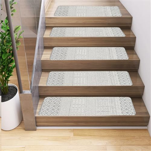 Surwin Tappeti per Scale Interne in Gomma Antiscivolo, Tappetini per Gradini in Legno, Stile Etnico Persiano Tappeto Pedate per Scale Rettangolare Lavabile Morbido e Comodo (5 Pezzi,Grigio)